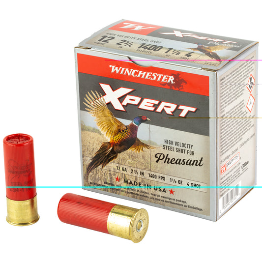 Winchester Ammunition, Xpert HV Steel Pheasant, 12 Gauge 2.75", #4 Shot, 1 1/8 oz, Steel Shot, 25 Rounds