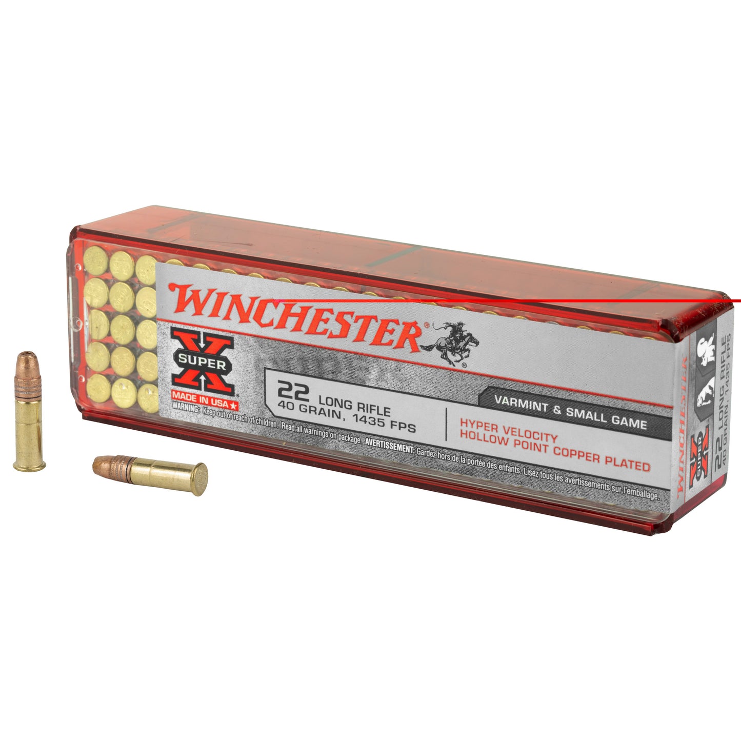 Winchester, Hyper Velocity, 22LR, 40 Grain, Copper Plated Hollow Point, 100 Round Box