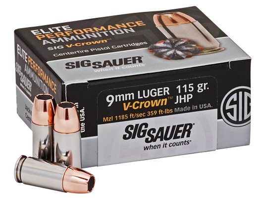 Sig Sauer E9MMA150 Elite Defense 9mm Luger 115 gr V Crown Jacketed Hollow Point 50 Round Box