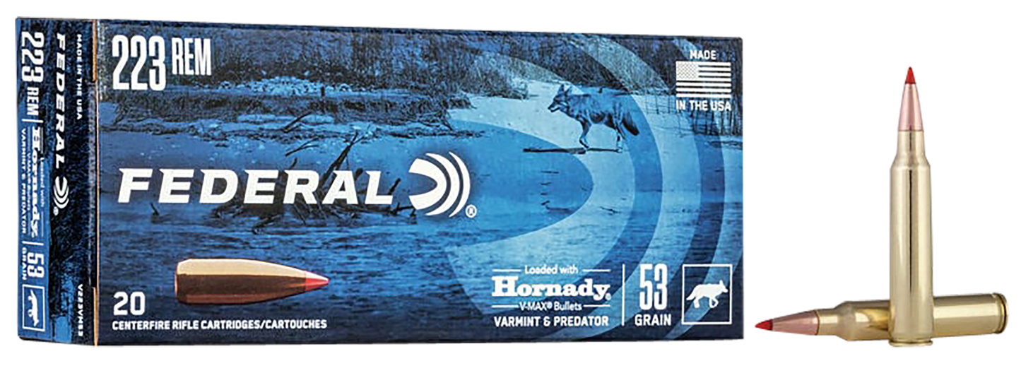 Federal V223VM53 Varmint & Predator 223 Rem 53 gr Hornady V Max 20 Round Box