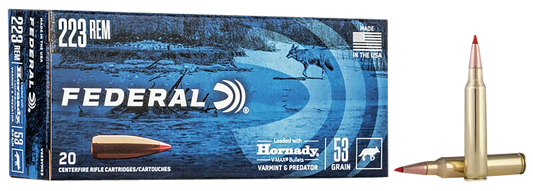 Federal V223VM53 Varmint & Predator 223 Rem 53 gr Hornady V Max 20 Round Box