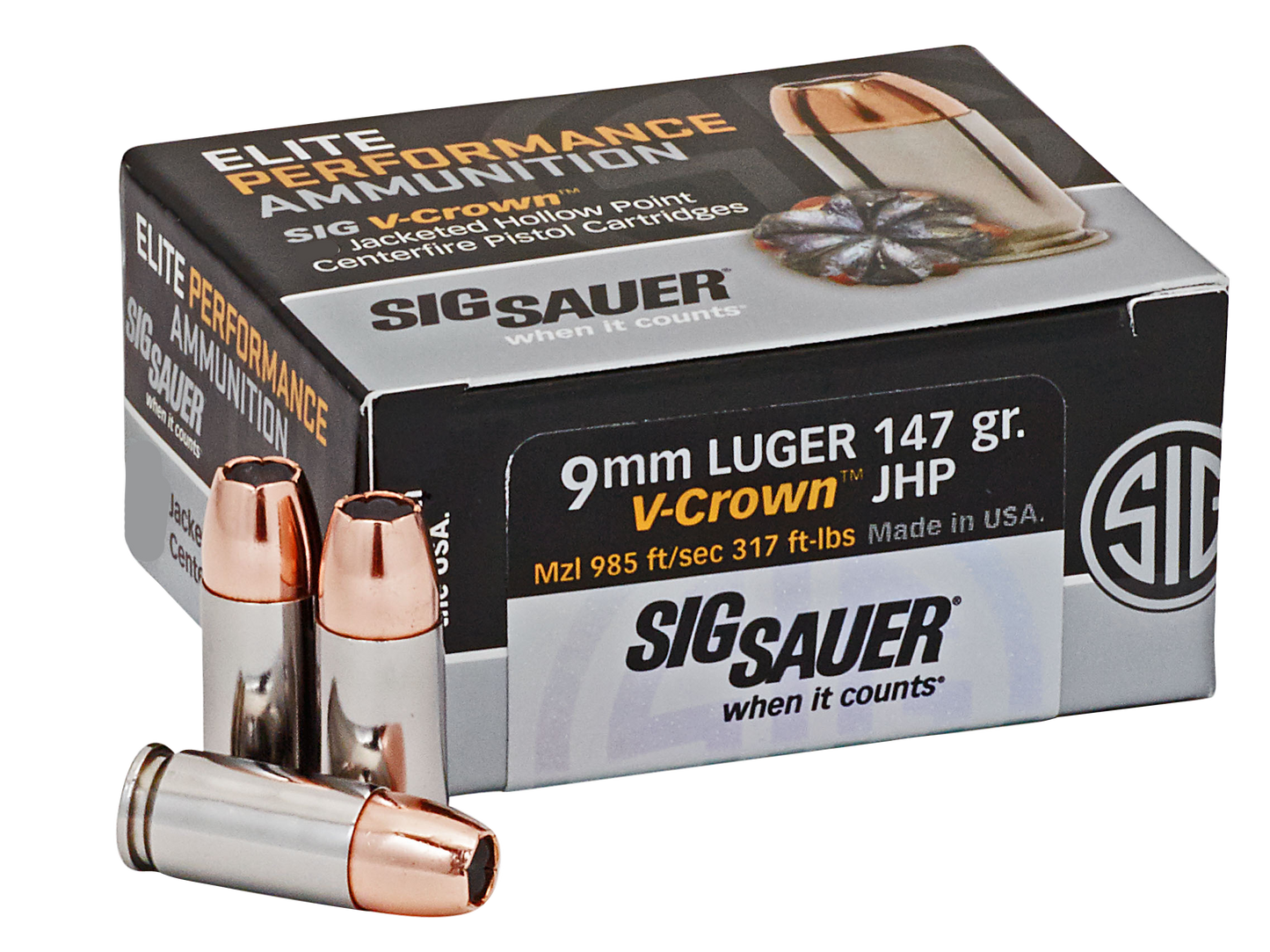 Sig Sauer E9MMA3COMP50 Match Elite Competition 9mm Luger 147 gr V Crown Jacketed Hollow Point 50 Round Box