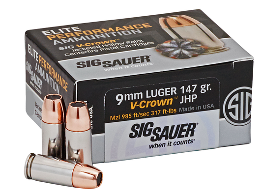 Sig Sauer E9MMA3COMP50 Match Elite Competition 9mm Luger 147 gr V Crown Jacketed Hollow Point 50 Round Box