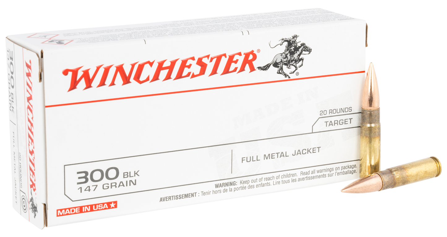 Winchester Ammo USA300B147 USA 300 Blackout 147 gr Full Metal Jacket Open Tip 20 Round Box