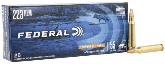 Federal 223A Power-Shok 223 Rem 55 gr Jacketed Soft Point 20 Round Box