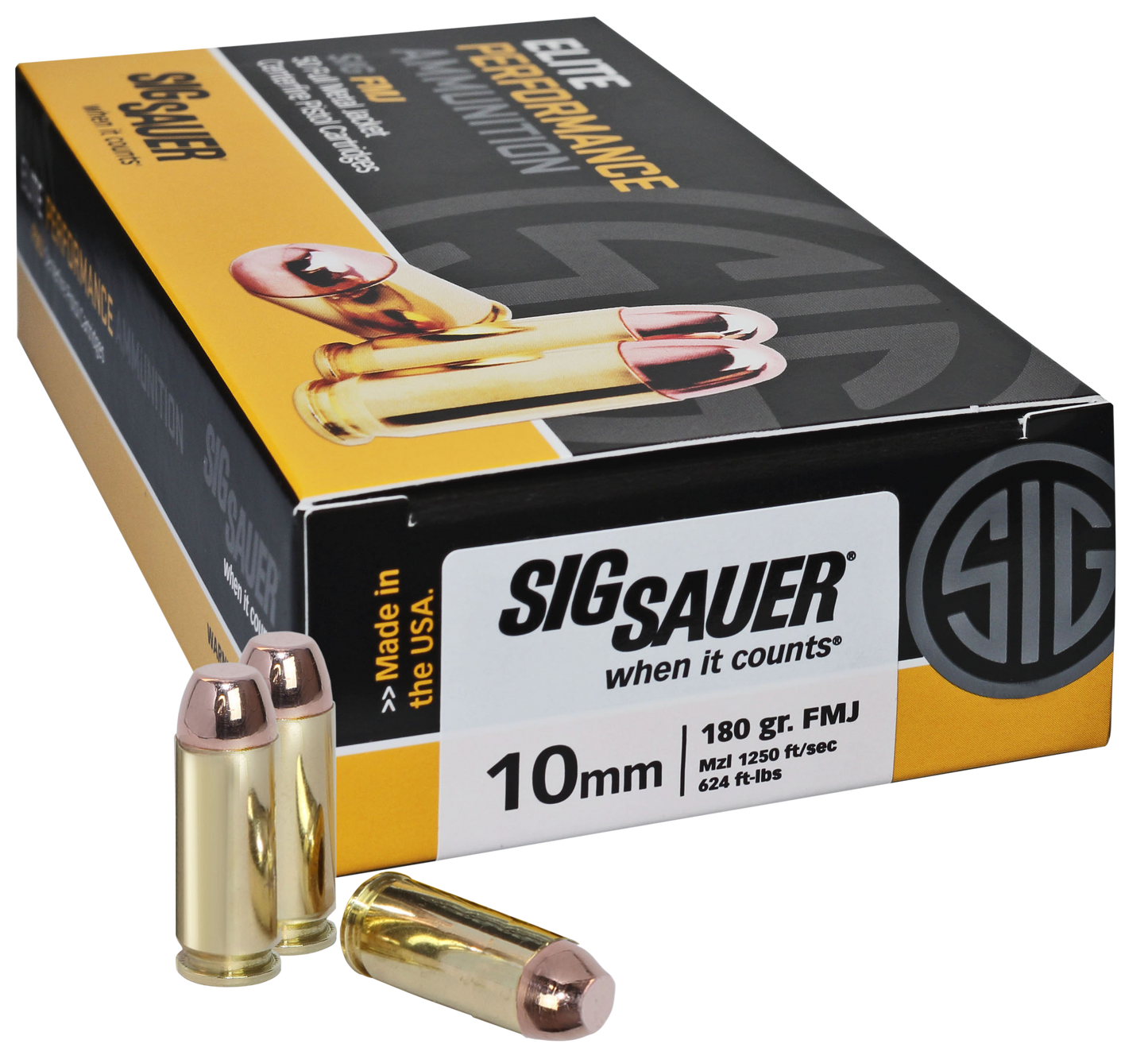 Sig Sauer E10MB150 Elite Ball 10mm Auto 180 gr Full Metal Jacket 50 Round Box
