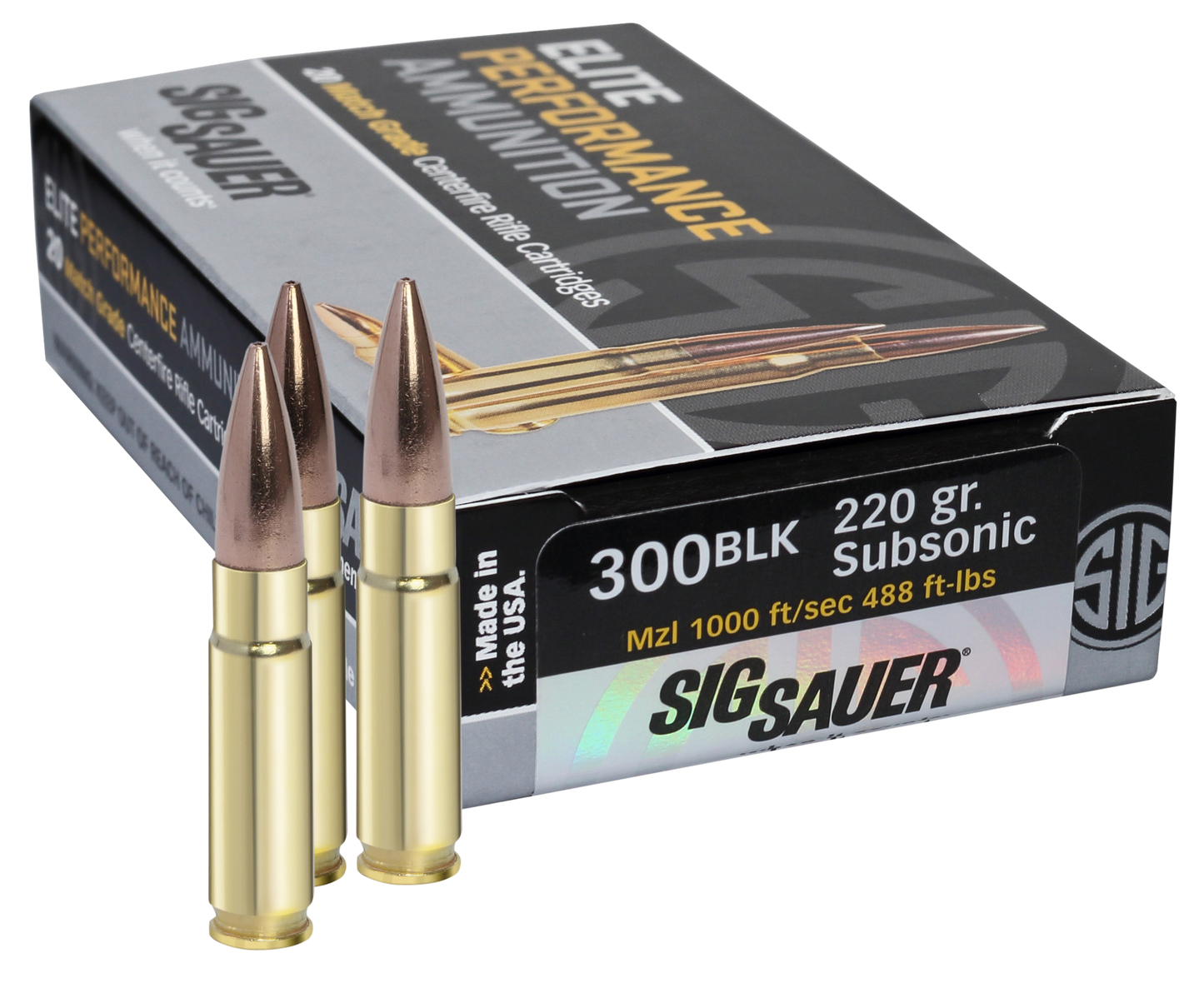 Sig Sauer E300A220 Elite Match Grade 300 Blackout 220 gr Open Tip Match 20 Round Box