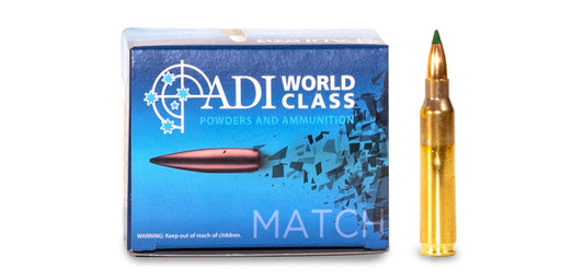ADI World Class Ammunition, Match, Sierra BlitzKing Boat-Tail, .223 Remington, 55 Grain, Brass Cased, 20 Round Box