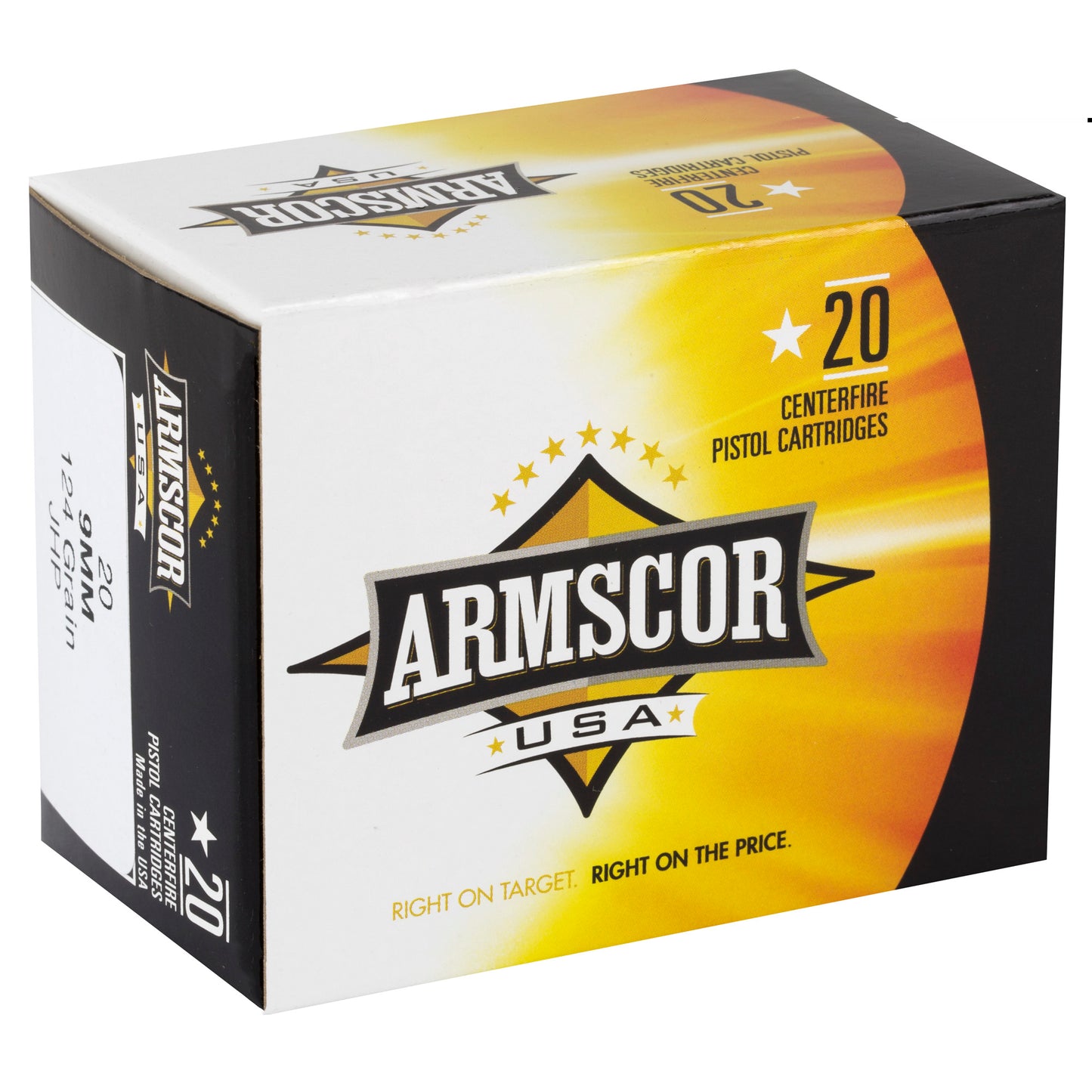 Armscor, 9MM, 124 Grain, Jacketed Hollow Point, 20 Round Box