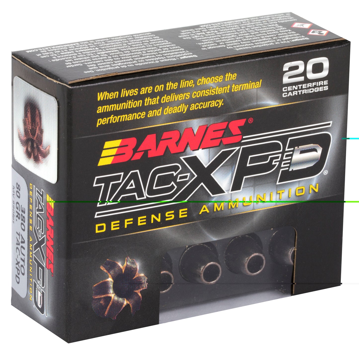 Barnes, TAC-XPD, .380 ACP, 80 Grain, TAC-XP, Hollow Point, Lead Free, 20 Round Box