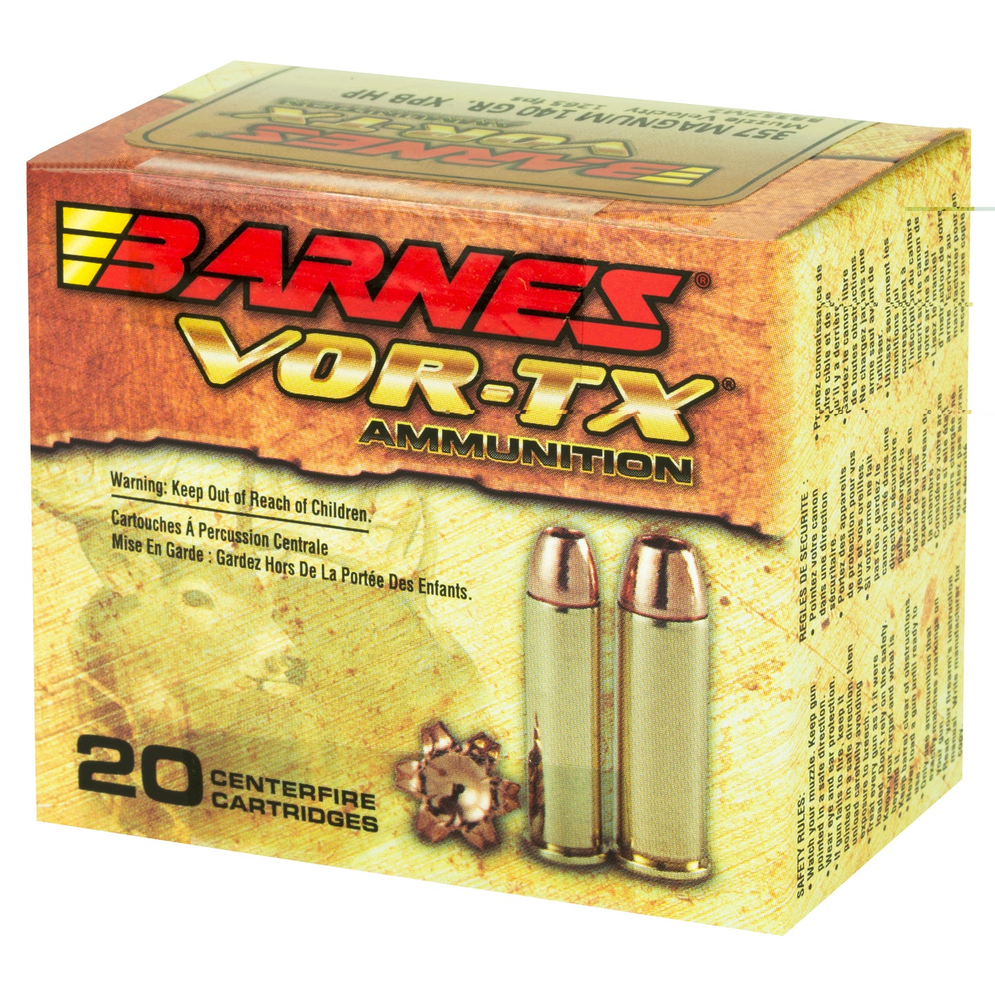 Barnes, VOR-TX, .357 Magnum, 140 Grain, XPB, Jacketed Hollow Point, Lead Free, 20 Round Box