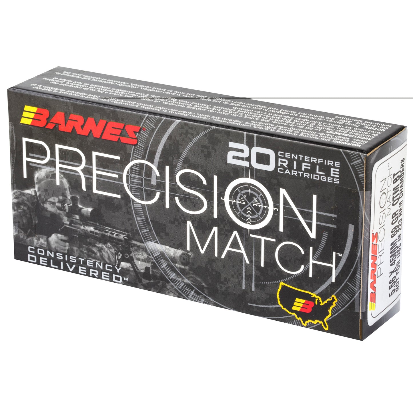 Barnes, Precision Match, 5.56 NATO, 69 Grain, Open Tip Match Boat Tail, 20 Round Box