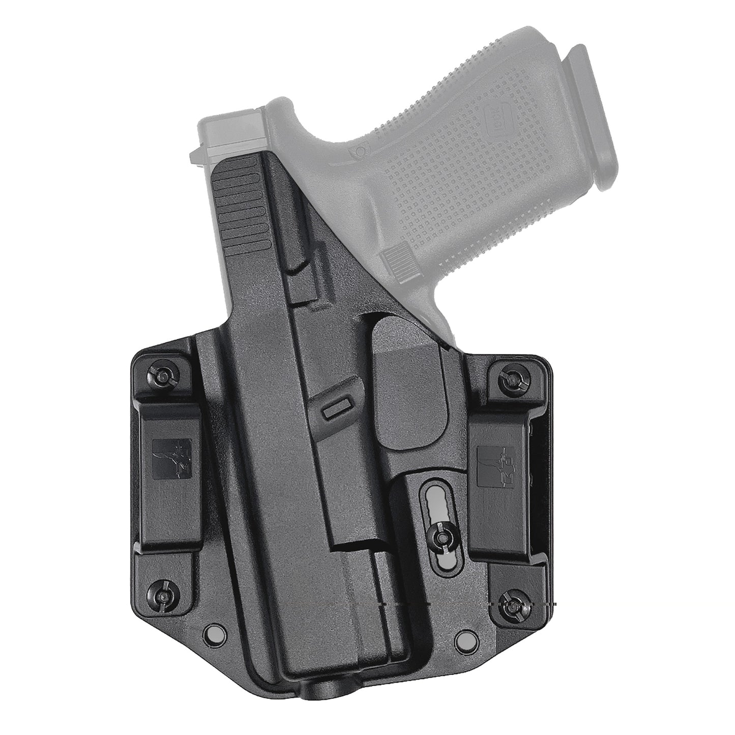 Bravo Concealment, BCA, OWB Concealment Holster, 1.5" Belt Loops, Fits Glock 19/19X/23/32/45 Right Hand, Black, Polymer, Does not fit Glock Gen 5 40SW