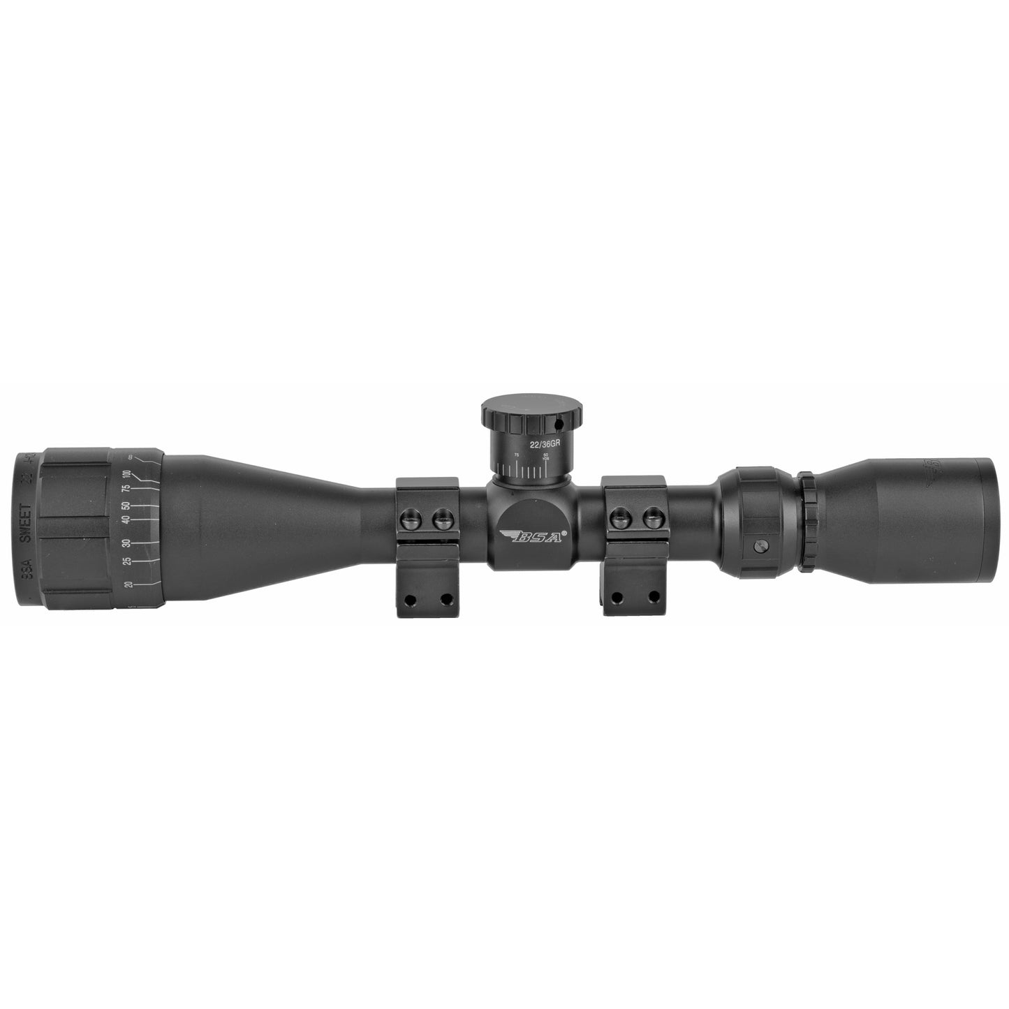 BSA Optics, Sweet 22, Rimfire Scope, 4-12X40mm, 1" Maintube, 30/30 Duplex Reticle, Black Color, Designed for 22LR