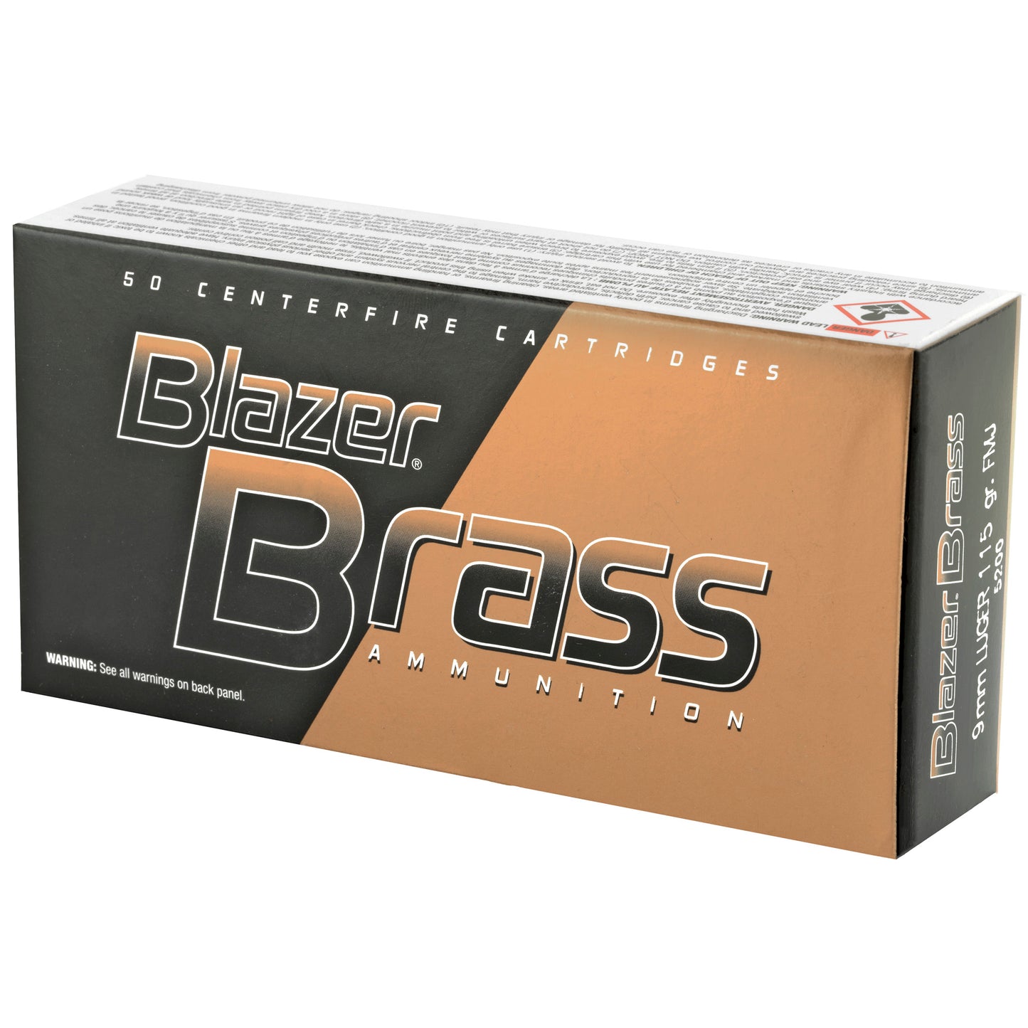 Blazer Ammunition, Blazer Brass, 9mm, 115 Grain, Full Metal Jacket, 50 Round Box