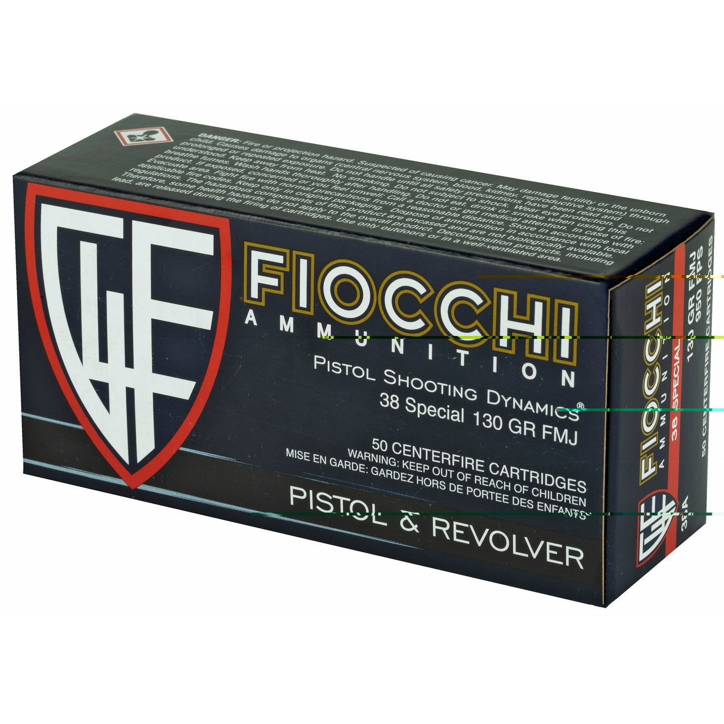 Fiocchi, .38 Special, 130 Grain, Full Metal Jacket, 50 Round Box