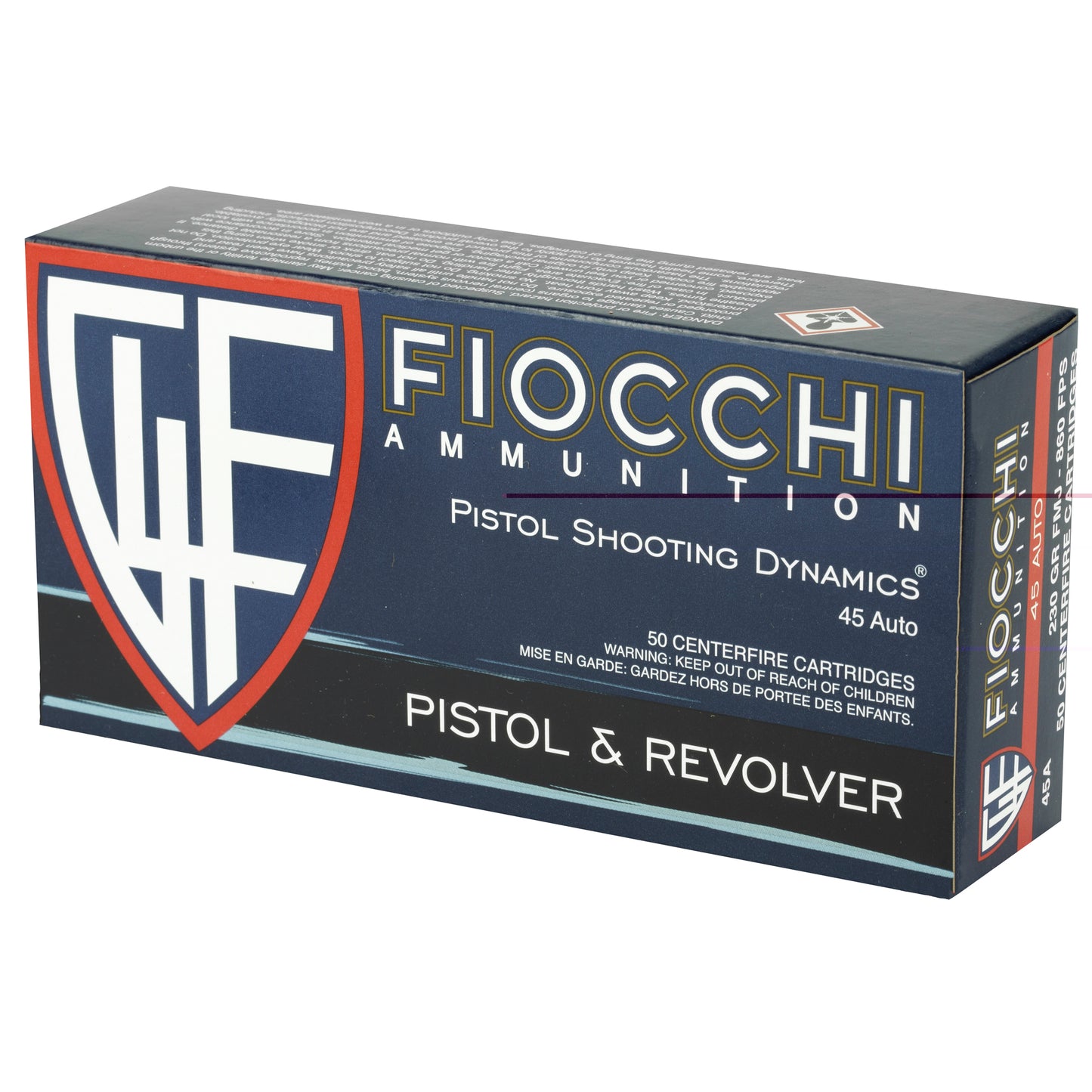 Fiocchi Ammunition, Centerfire Pistol, 45ACP, 230 Grain, Full Metal Jacket, 50 Round Box