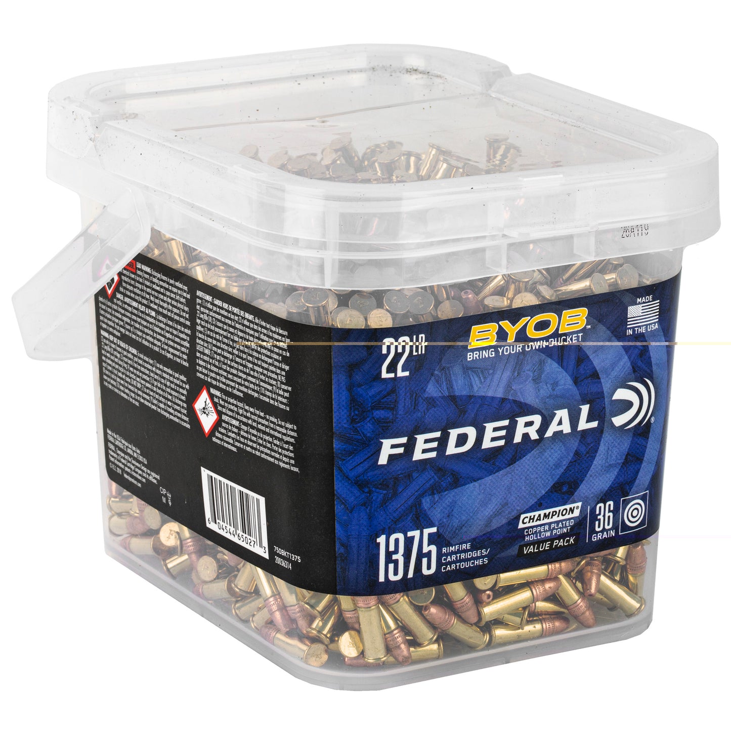 Federal, BYOB, Rimfire Bucket, 22 LR, 36 Grain, Copper Plated Hollow Point, 1,375 Rounds Per Bucket, 2 Buckets Included