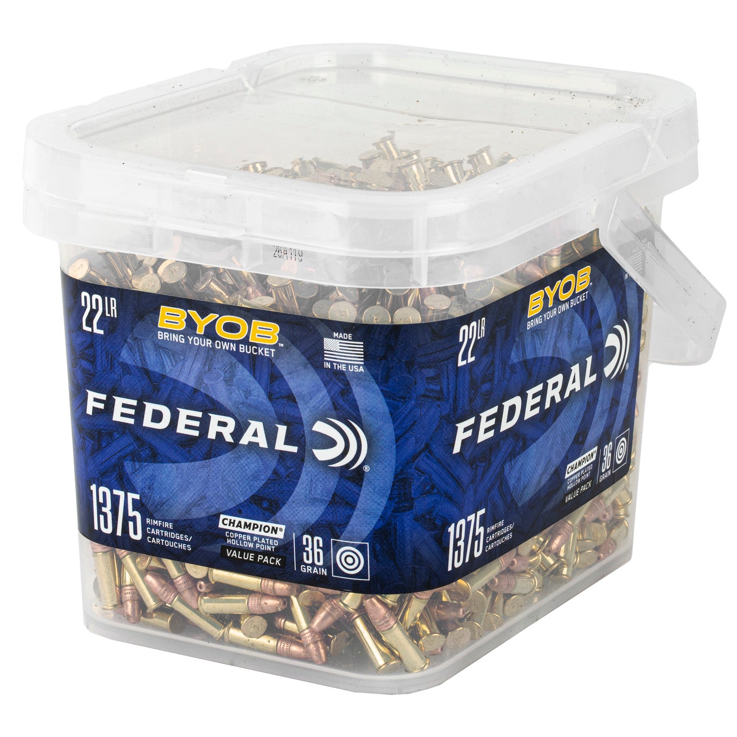 Federal, BYOB, Rimfire Bucket, 22 LR, 36 Grain, Copper Plated Hollow Point, 1,375 Rounds Per Bucket, 2 Buckets Included