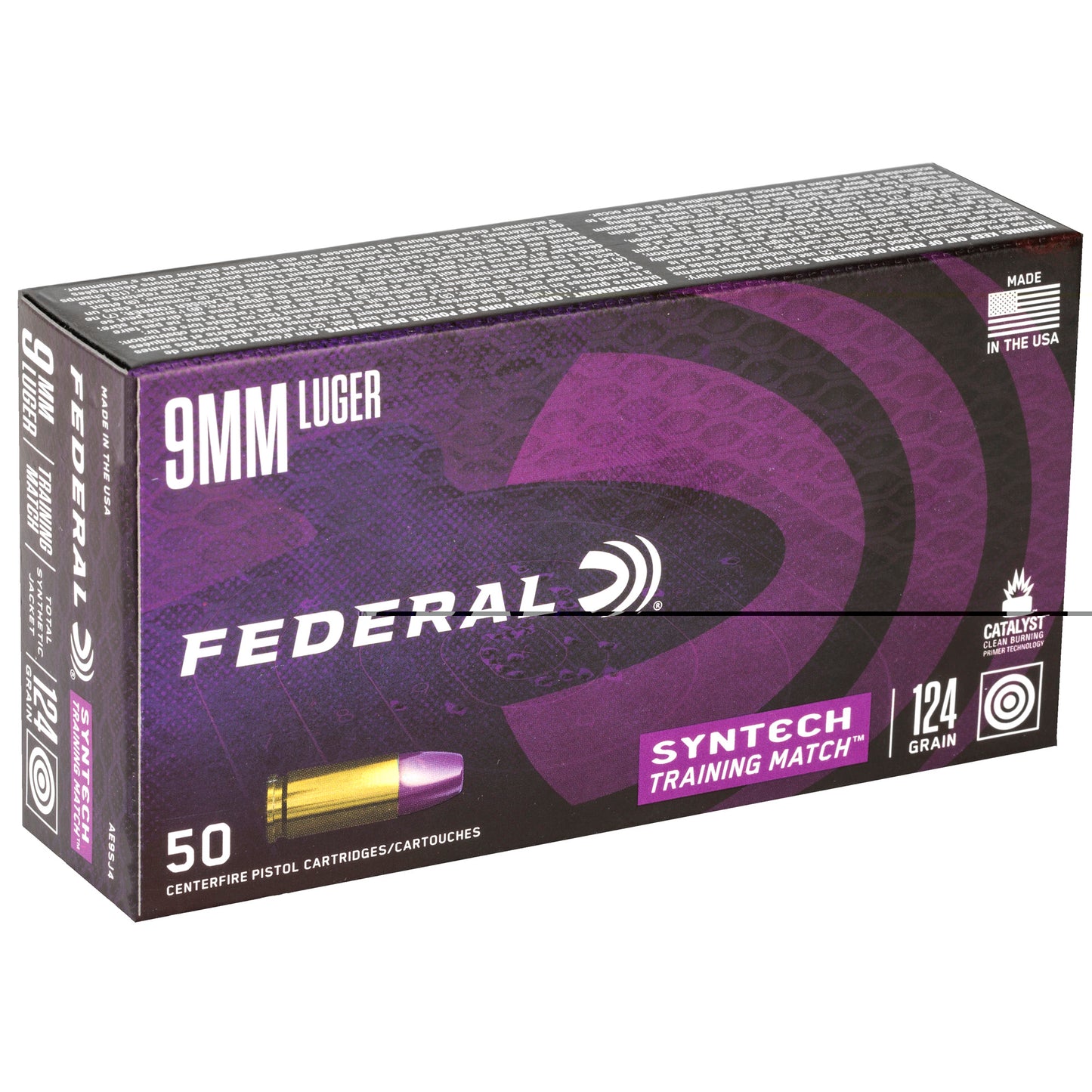 Federal, Syntech Training Match, 9MM, 124 Grain, Total Synthetic Jacket, 50 Round Box