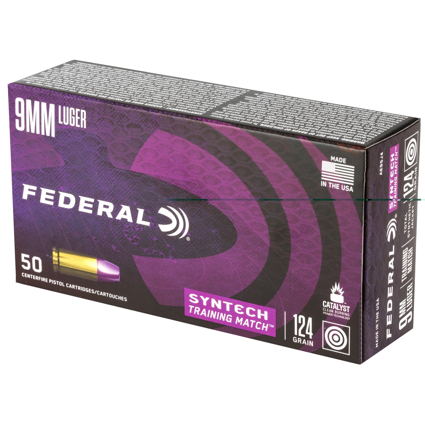 Federal, Syntech Training Match, 9MM, 124 Grain, Total Synthetic Jacket, 50 Round Box