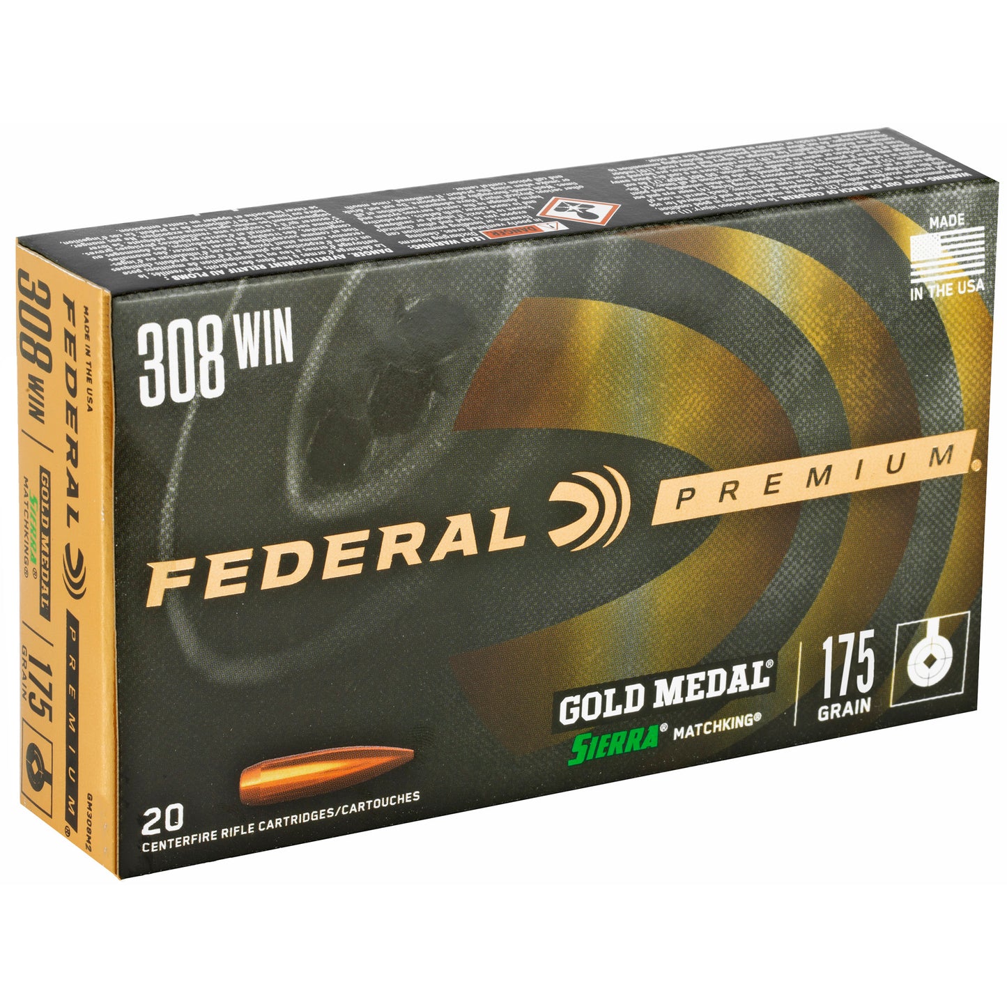 Federal, Gold Medal Match, .308 Winchester, 175 Grain, Boat Tail Hollow Point, 20 Round Box