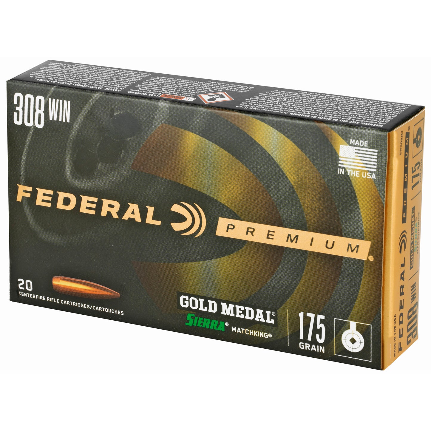 Federal, Gold Medal Match, .308 Winchester, 175 Grain, Boat Tail Hollow Point, 20 Round Box