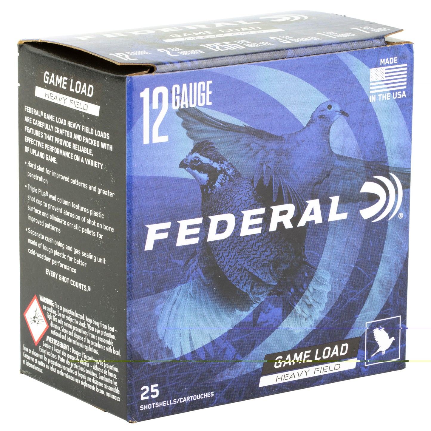 Federal, Game Load Upland Heavy Field, 12 Gauge, 2.75", #7.5, 3 1/4 Dram, 1 1/8 oz, Shot, 25 Round Box