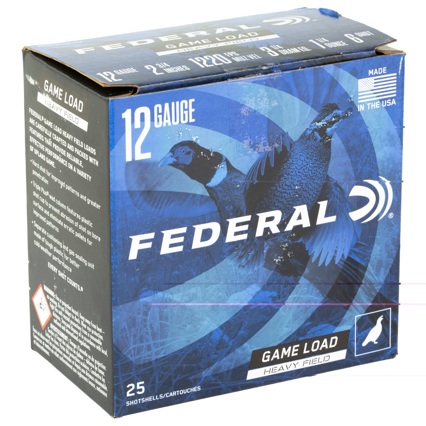 Federal, Game Load Upland Heavy Field, 12 Gauge, 2.75", #6, 3 1/4 Dram, 1 1/4 oz, Shot, 25 Round Box