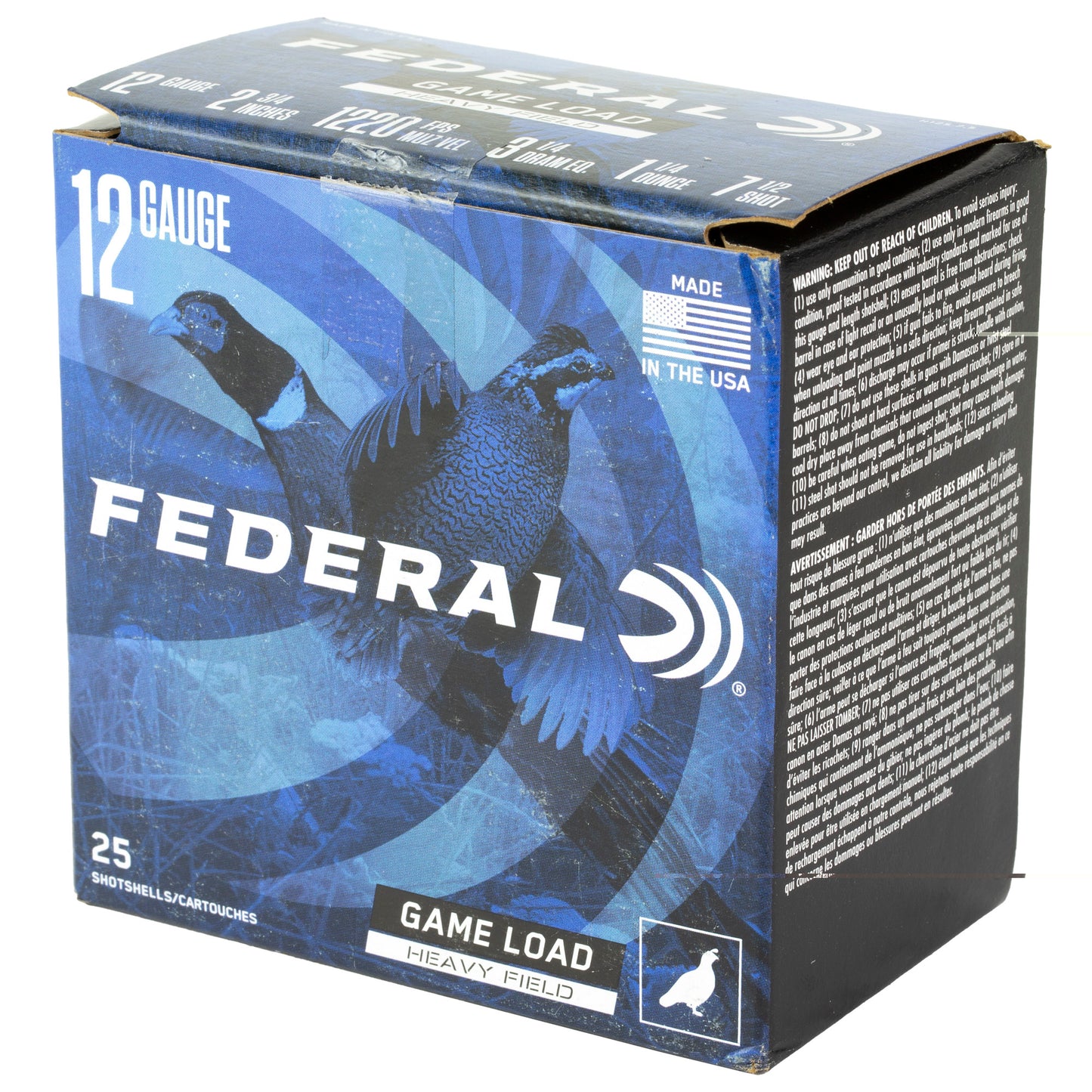 Federal, Game Load, Heavy Field Load, 12 Gauge, 2.75", #7.5 , 3 1/4 Dram, 1 1/4 oz, Shot, 25 Round Box