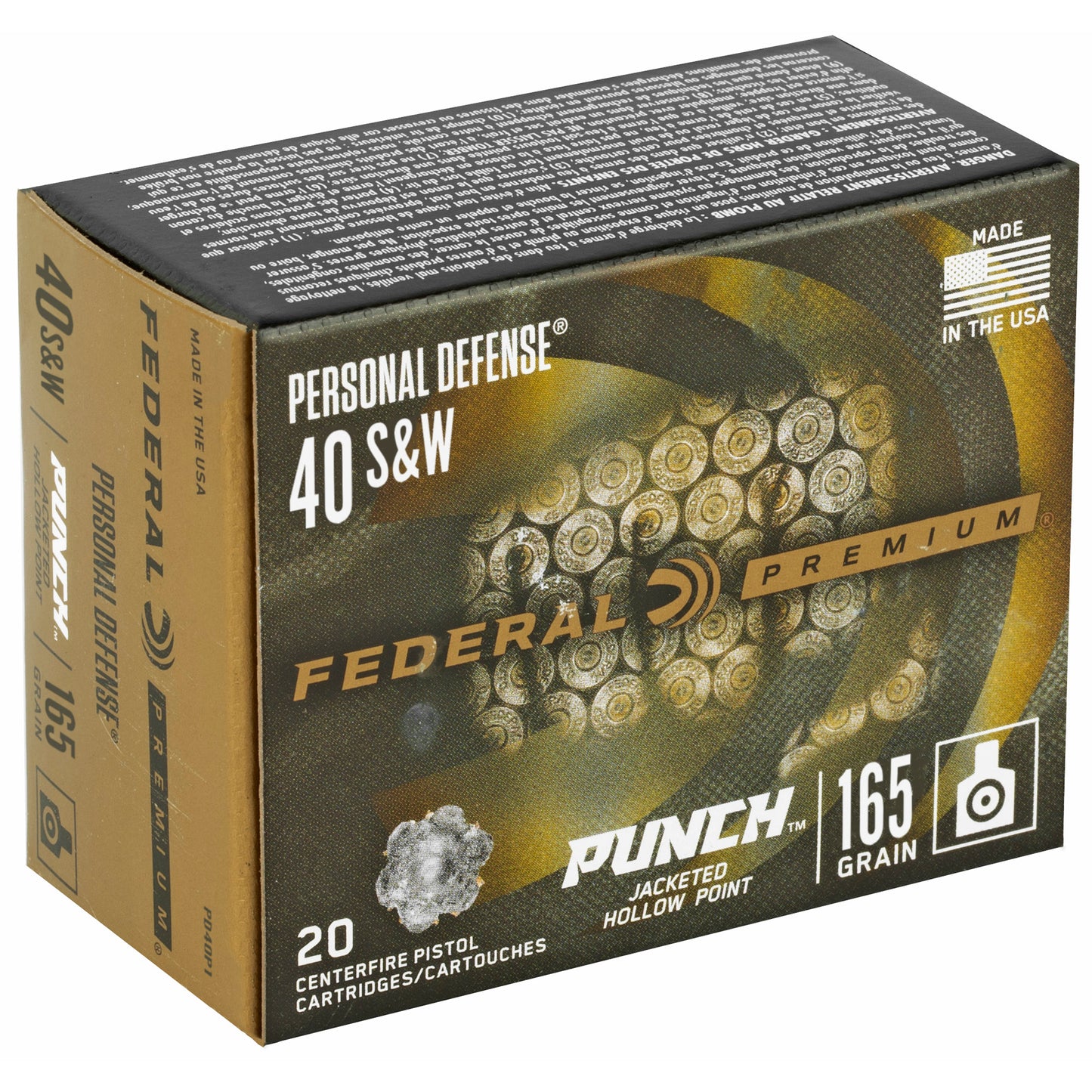 Federal, Premium, Punch, 40 S&W, 165 Grain, Jacketed Hollow Point, 20 Round Box