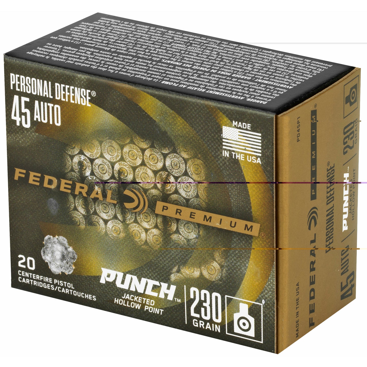 Federal, Personal Defense, Punch, .45 ACP, 230 Grain, Jacketed Hollow Point, 20 Round Box