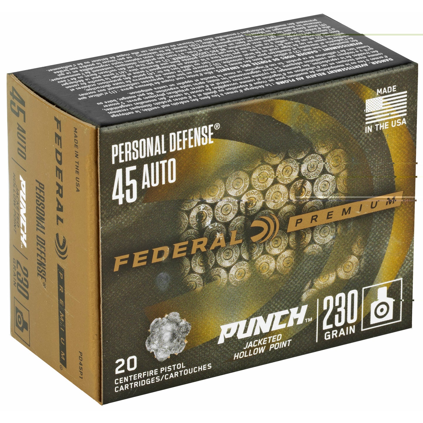 Federal, Personal Defense, Punch, .45 ACP, 230 Grain, Jacketed Hollow Point, 20 Round Box