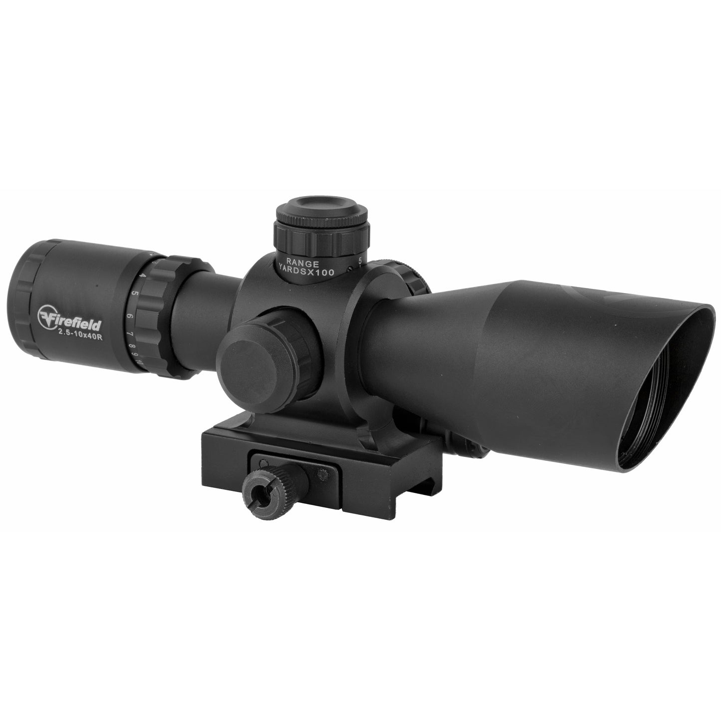 Firefield, Barrage Rifle Scope, 2.5-10X40, Black, Class IIIA Red Laser, Illuminated Red/Green Mil-Dot Reticle, 2-Piece Mount