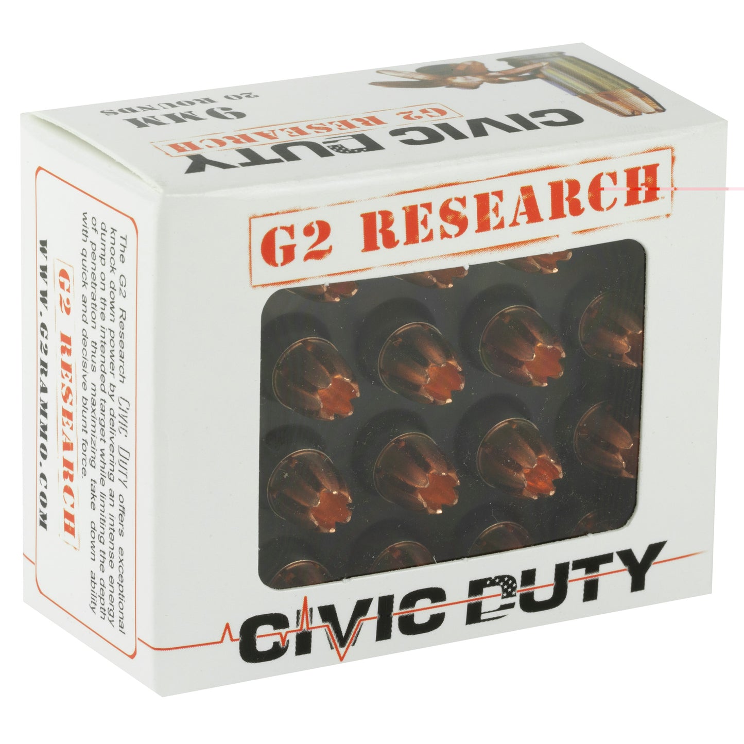 G2 Research, Civic Duty, 9MM, 94 Grain, Lead Free Copper, 20 Round Box