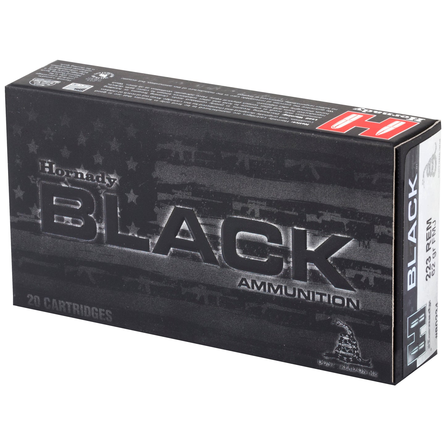 Hornady, BLACK, 223 Rem, 62 Grain, Full Metal Jacket, 20 Round Box