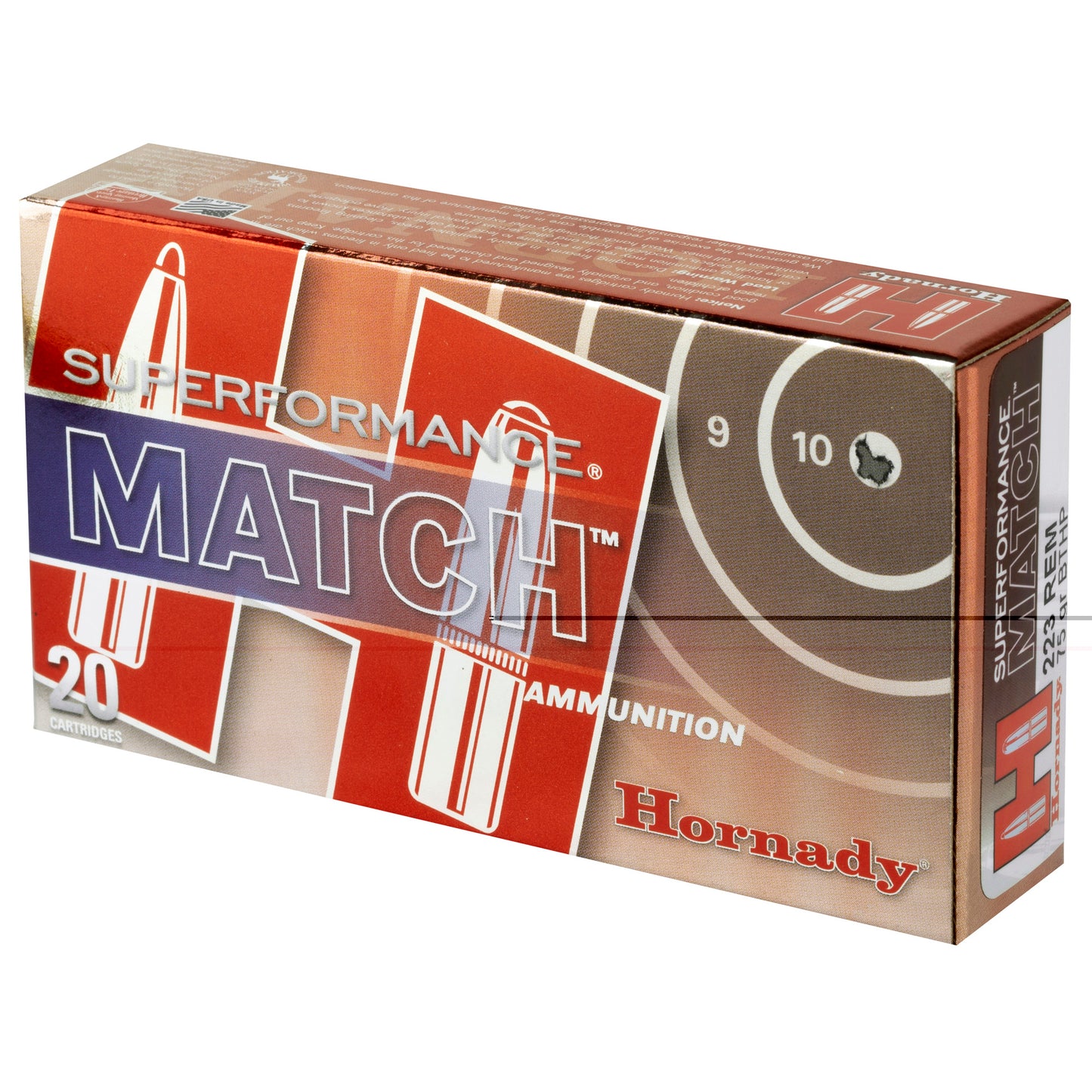 Hornady, SuperFormance, .223 Remington, 75 Grain, Boat Tail, Hollow Point, Match, 20 Round Box