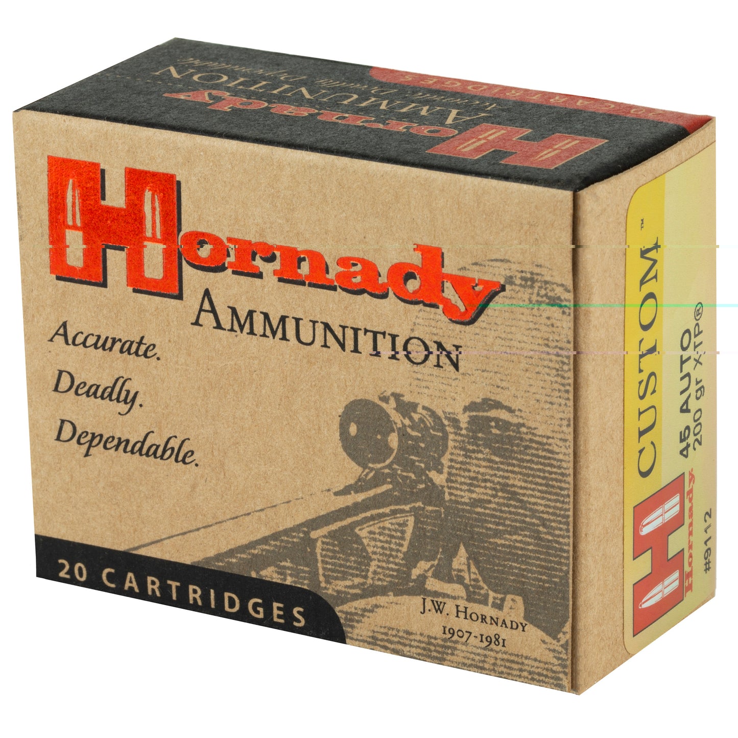 Hornady, Custom, Self Defense, 45ACP, 200 Grain, Jacketed Hollow Point, XTP, 20 Round Box