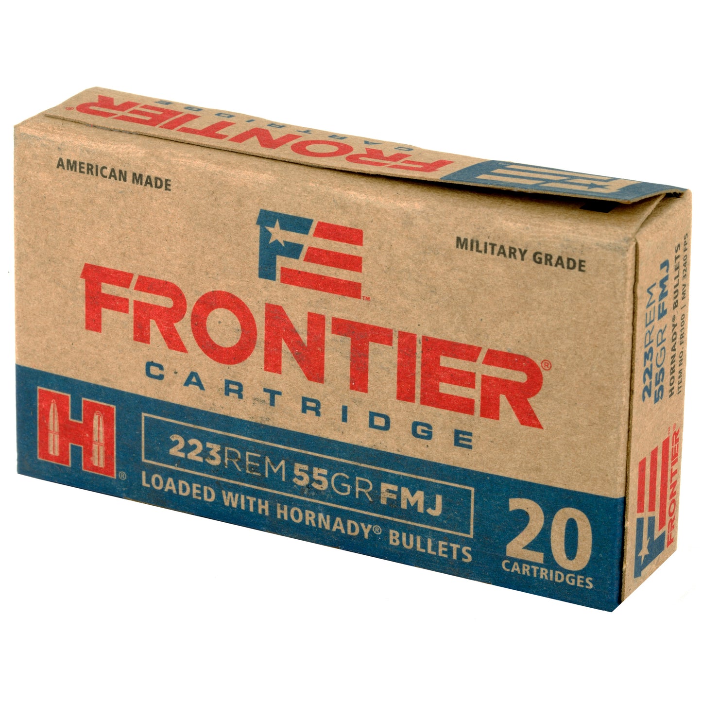 Frontier Cartridge, Lake City, 223 Rem, 55 Grain, Full Metal Jacket, 20 Round Box