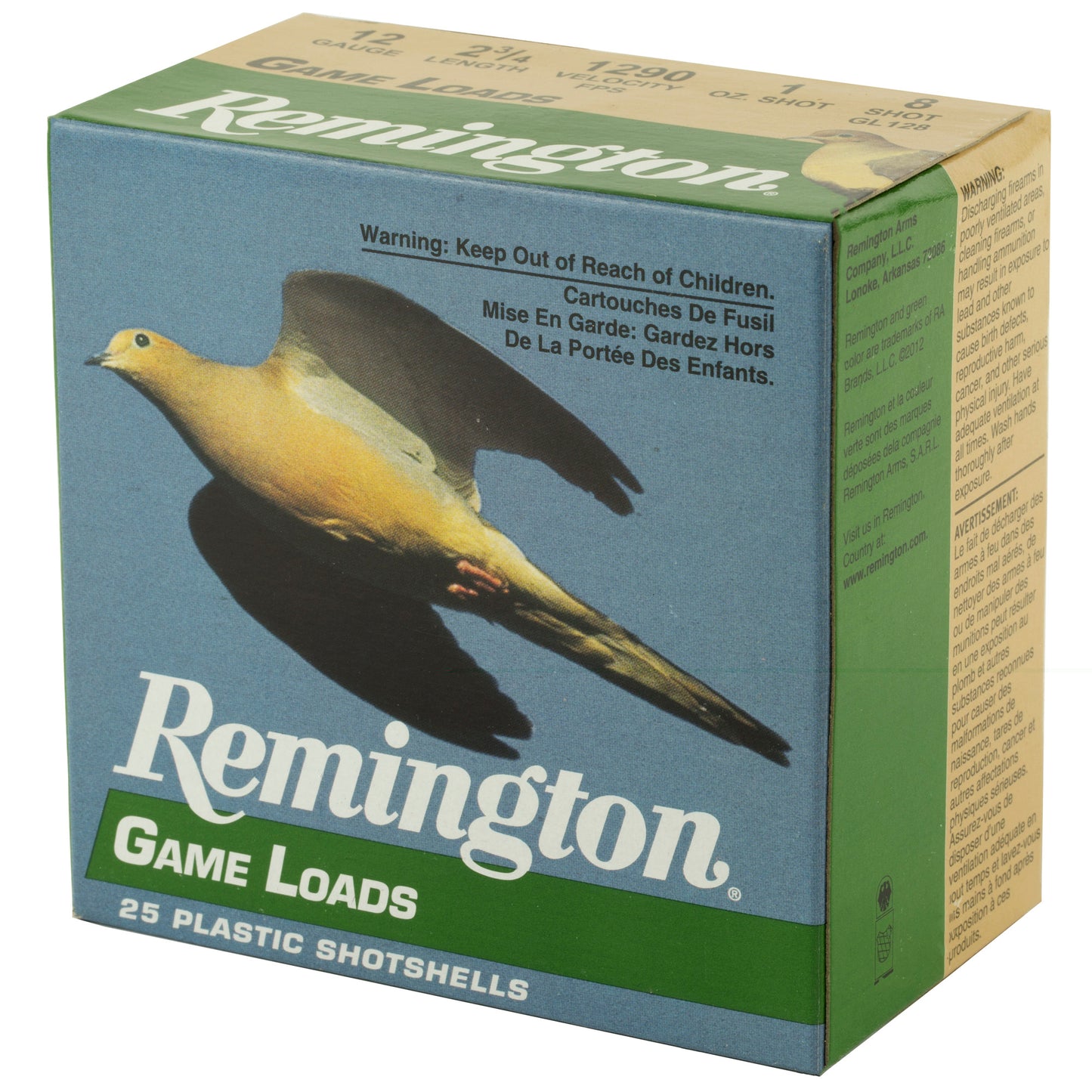 Remington, Game Load, 12 Gauge, 2.75", #8, 3.25 Dr, 1 oz., 25 Round Box