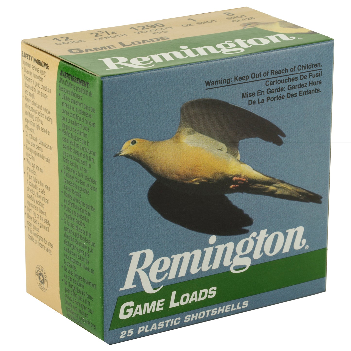 Remington, Game Load, 12 Gauge, 2.75", #8, 3.25 Dr, 1 oz., 25 Round Box