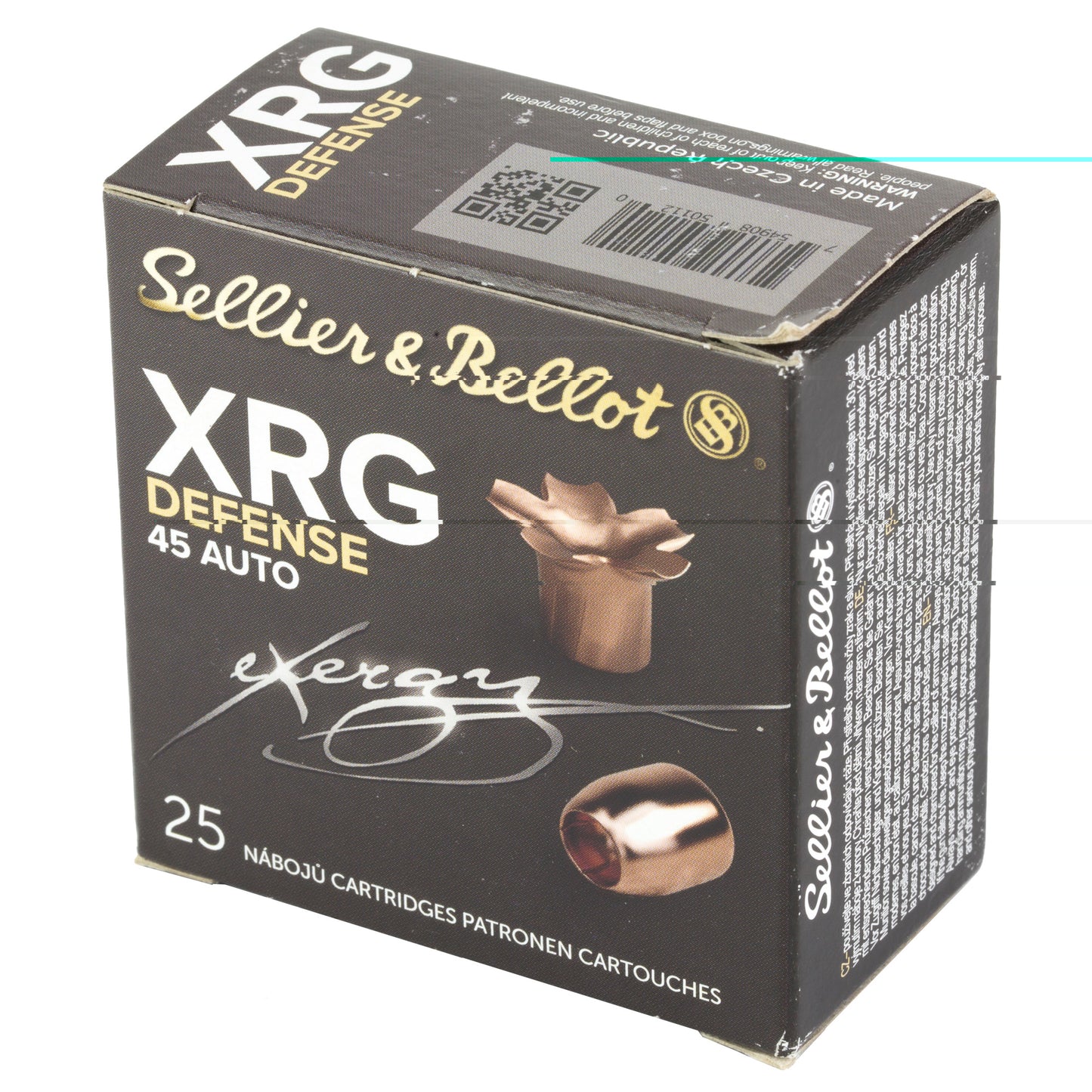 Sellier & Bellot, XRG, 45 ACP, 165 Grain, Jacketed Hollow Point, 25 Round Box