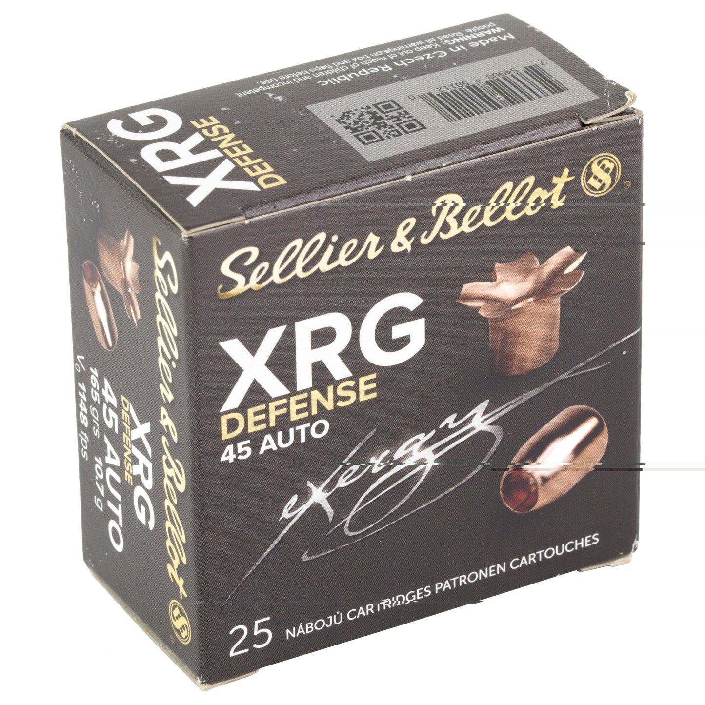 Sellier & Bellot, XRG, 45 ACP, 165 Grain, Jacketed Hollow Point, 25 Round Box