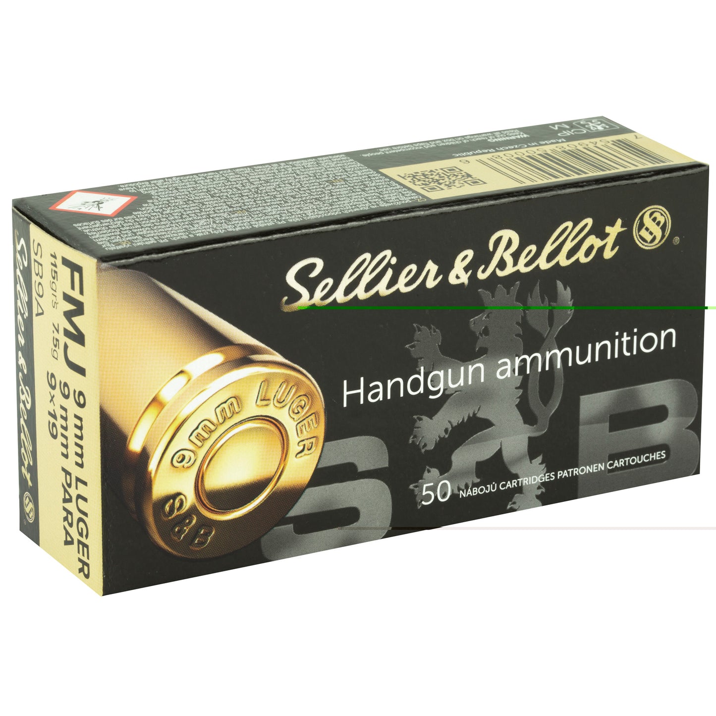 Sellier & Bellot, Pistol, 9MM, 115 Grain, Full Metal Jacket, 50 Round Box