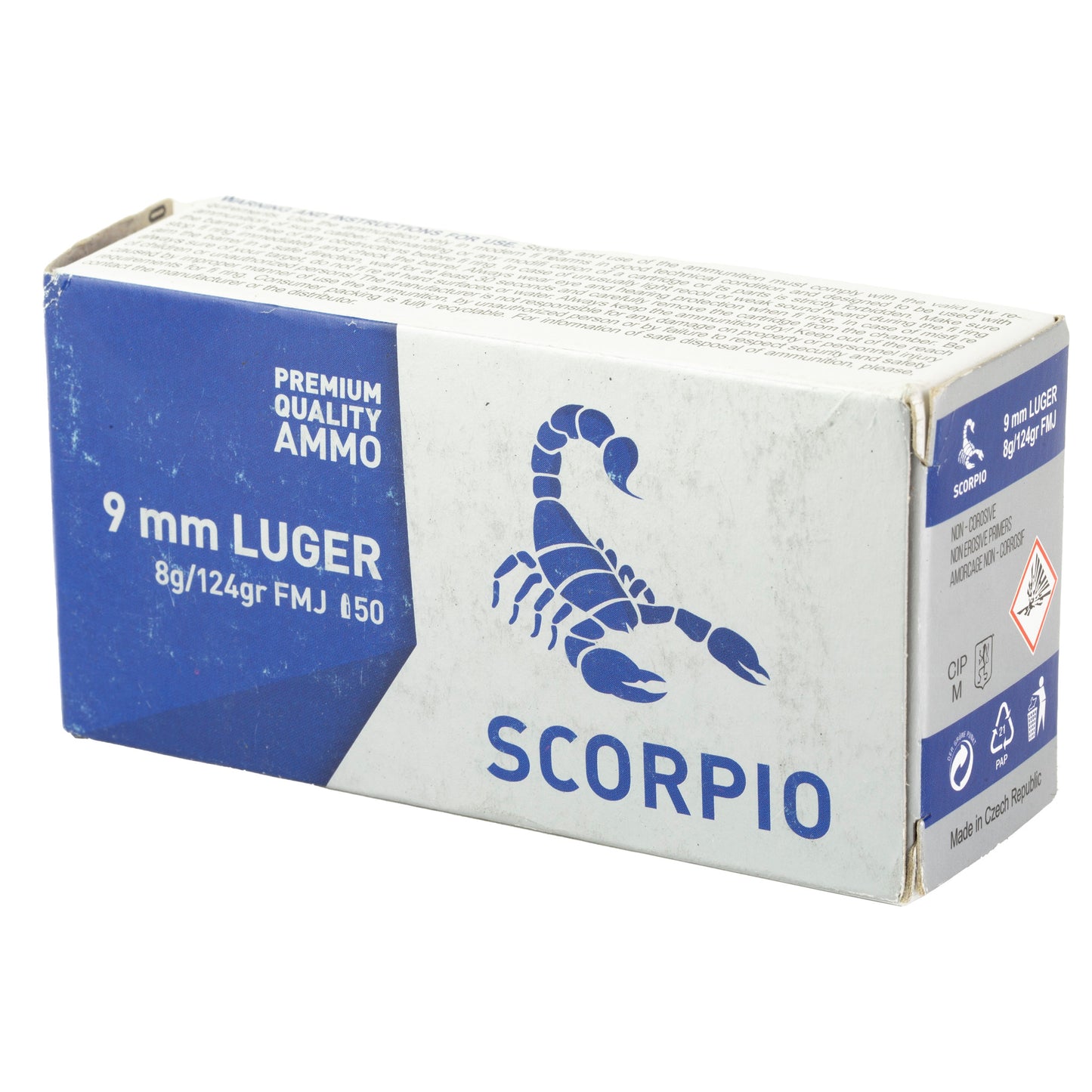 STV Technology, Scorpio Ammo, 9MM, 124 Grain, Full Metal Jacket, 50 Round Box