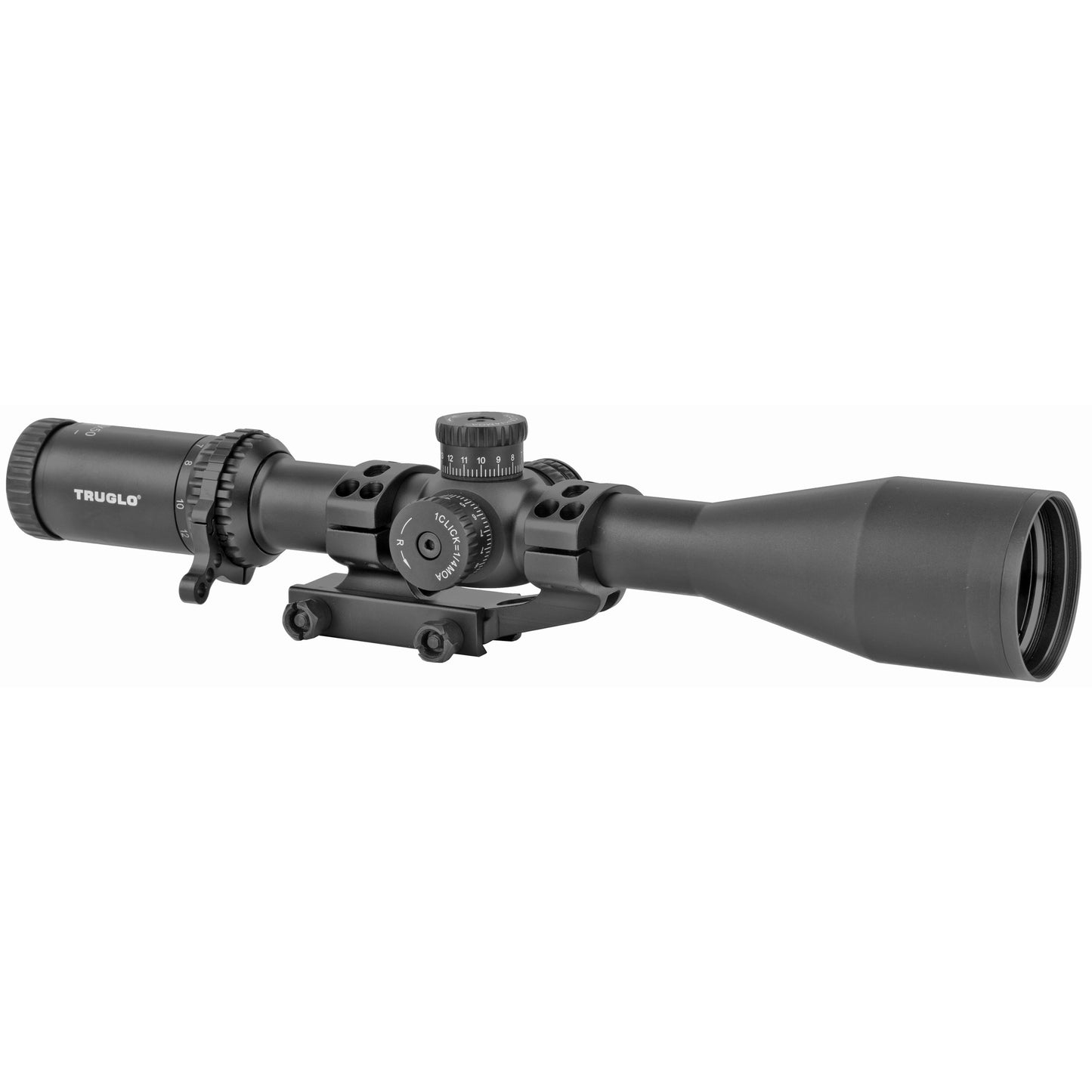 Truglo, EMINUS Rifle Scope, 6-24X50, Muti-Coated Lenses, Illuminated TacPlex Reticle, Side Focus Dial, Matte Black, 30mm, 1 Piece Base, 3" Sunshade, and CR2032 Battery Included