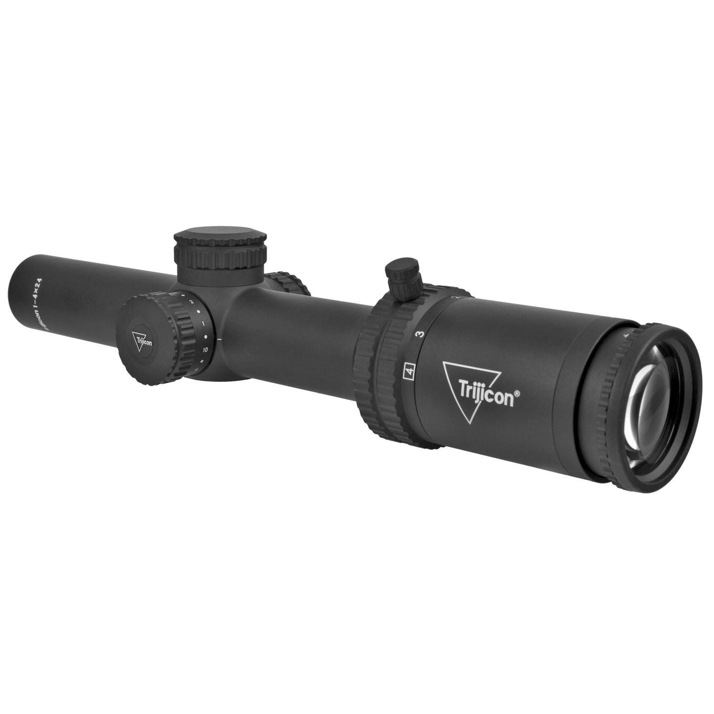 Trijicon, Credo 1-4x24mm Second Focal Plane Riflescope with Red MRAD Ranging, 30mm Tube, Matte Black, Low Capped Adjusters