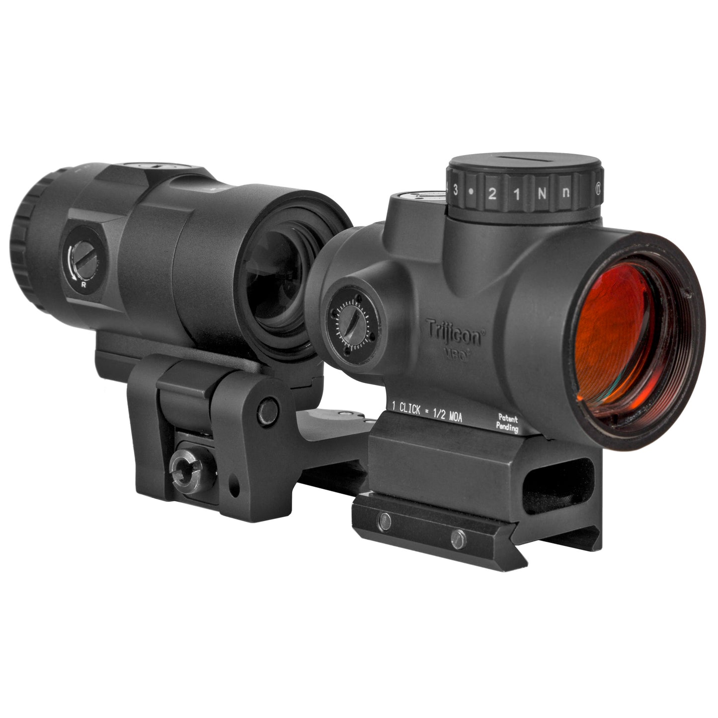 Trijicon, MRO HD, Red Dot, 1X25, 68MOA Circle With 2MOA Center Dot, Black, Full Co-Witness Mount , 3X Magnifier With Adjustable Height Quick Release, Flip to Side Mount