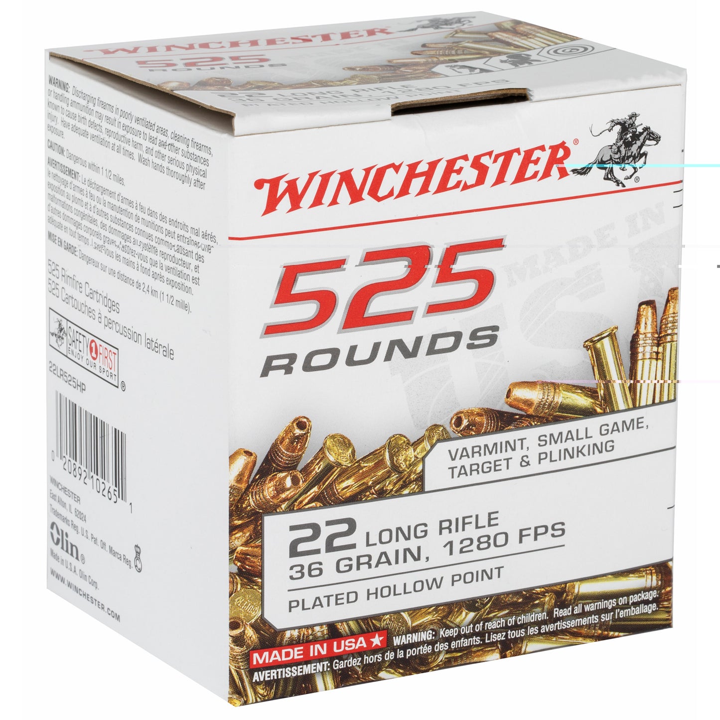 Winchester Ammunition, USA, 22LR, 36 Grain, Copper Plated Hollow Point, 525 Round Brick