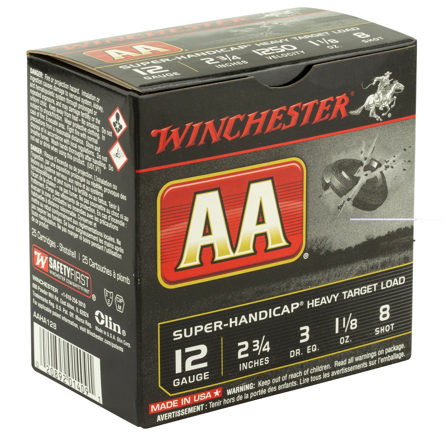 Winchester, AA Super Handicap, 12 Gauge, 2.75", #8, 3 Dram, 1.125 oz., Shotshell, 25 Round Box